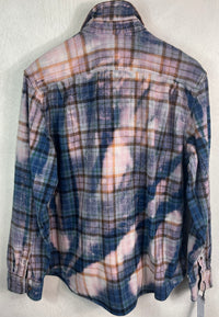 Vintage Blue, Black, Green, Pink and Lavender Flannel Size Large