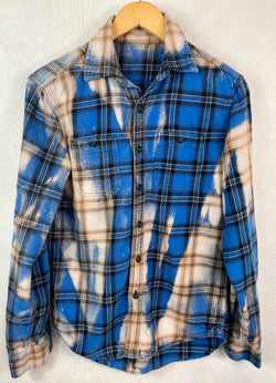 Vintage Royal and Navy Blue, Cream and White Flannel Size Small
