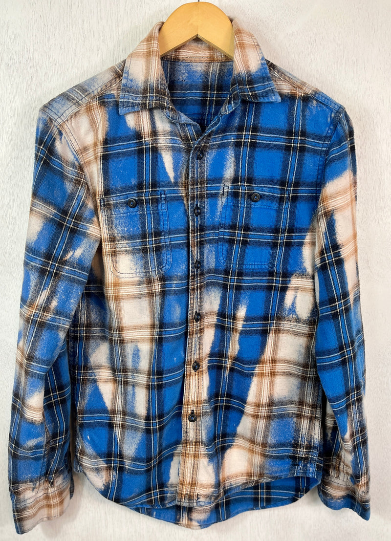 Vintage Royal and Navy Blue, Cream and White Flannel Size Small