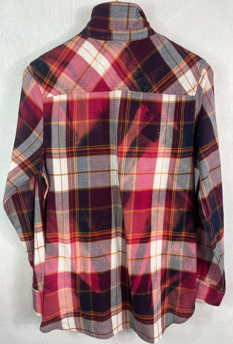 Vintage Pink, White, Burgundy and Coral Flannel Size Small