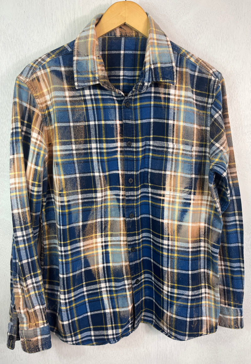 Vintage Blue, Navy, Yellow and White Flannel Size Medium