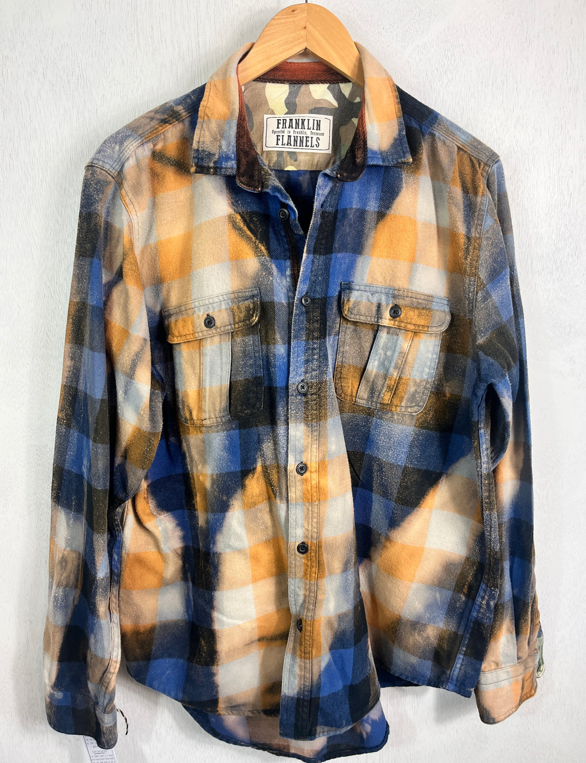 Vintage Blue, Black, Rust and Grey Flannel Size Large