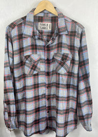 Vintage Retro Pale Blue, Red and Grey Flannel Size Medium