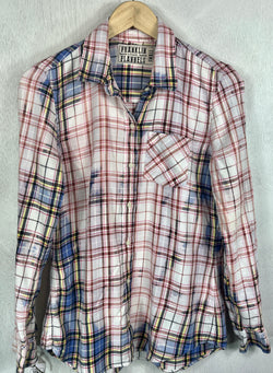 Vintage Pink, Blue and White Flannel Size XS