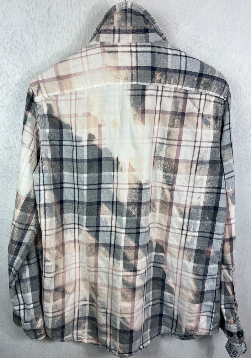 Vintage Grey, White and Dusty Rose Flannel Size Medium