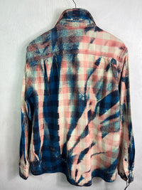Vintage Royal and Navy Blue, Pink and Cream Flannel Size Large