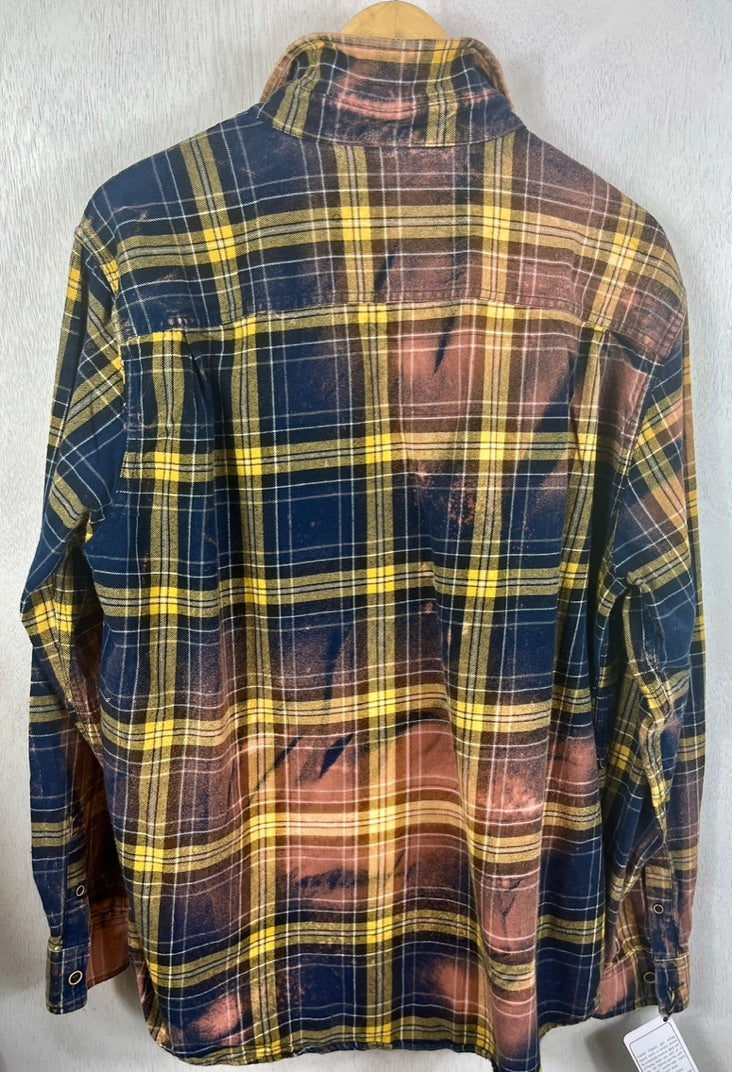 Vintage Navy Blue, Yellow and Dusty Rose Flannel Size Large