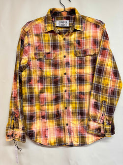 Vintage Yellow, Pink, Chocolate and White Flannel Size Large