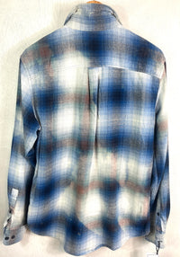 Vintage Blue, White, Grey and Teal Flannel Size Medium