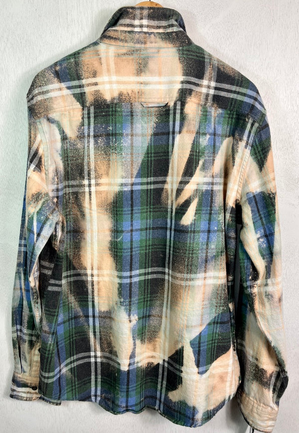 Vintage French Blue, Cream, Black and Green Flannel Size XL