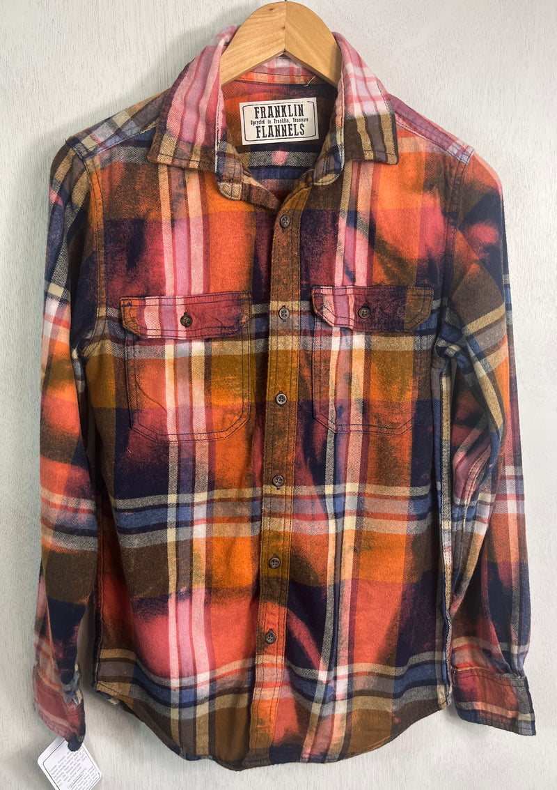Vintage Pink, Orange, Sage, Blue and Gold Flannel Size Small