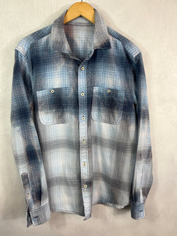 Vintage Navy and Light Blue, Grey and White Flannel Size Large