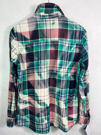 Vintage Green, White, Purple and Dusty Rose Flannel Size Small