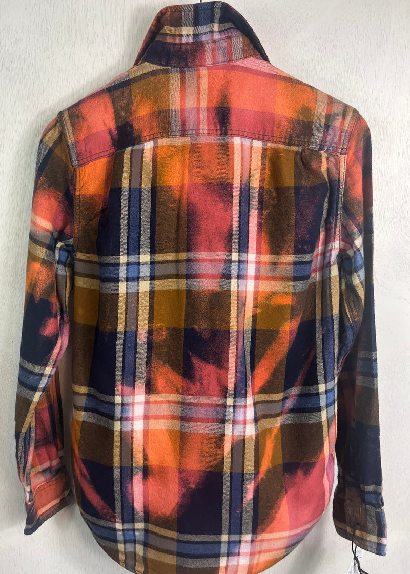 Vintage Pink, Orange, Sage, Blue and Gold Flannel Size Small