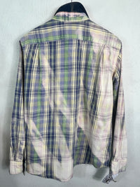 Vintage Light Blue, Lavender, Pink, Yellow and White Flannel Size Large