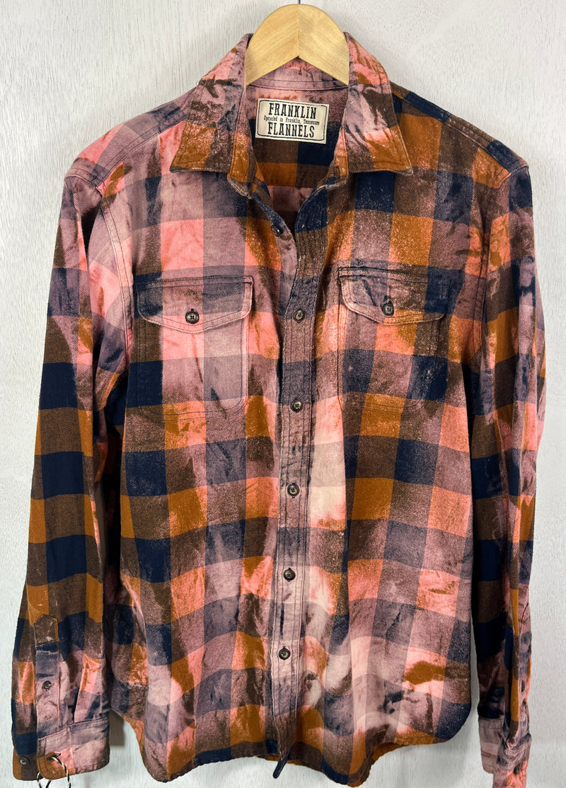 Vintage Navy Blue, Rust and Pink Flannel Size Medium