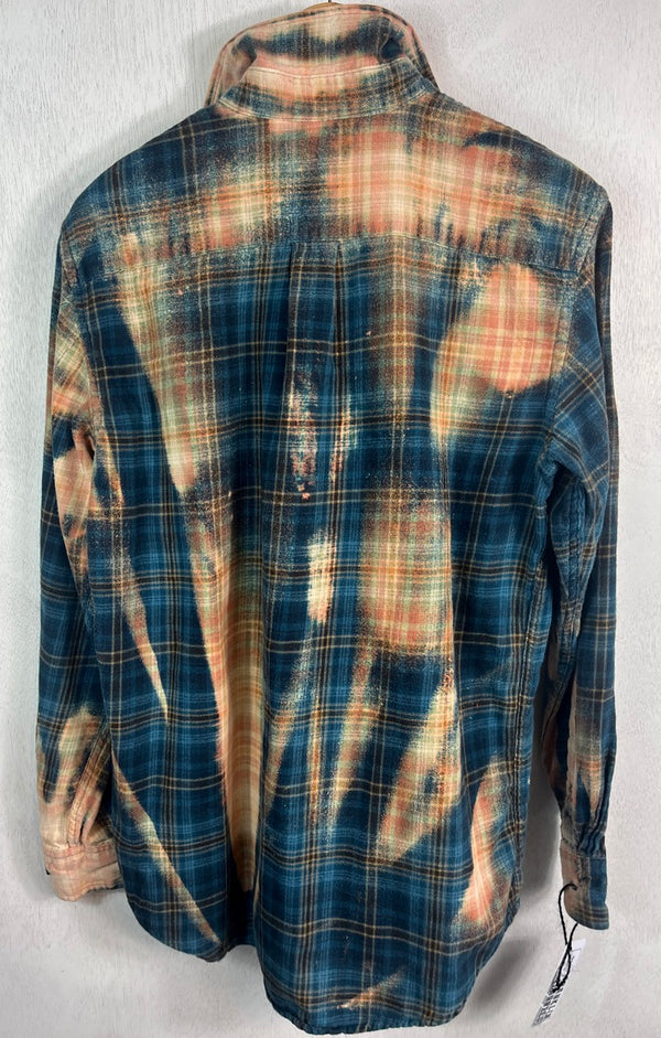 Vintage Turquoise, Royal Blue, Gold and Black Flannel Size Medium