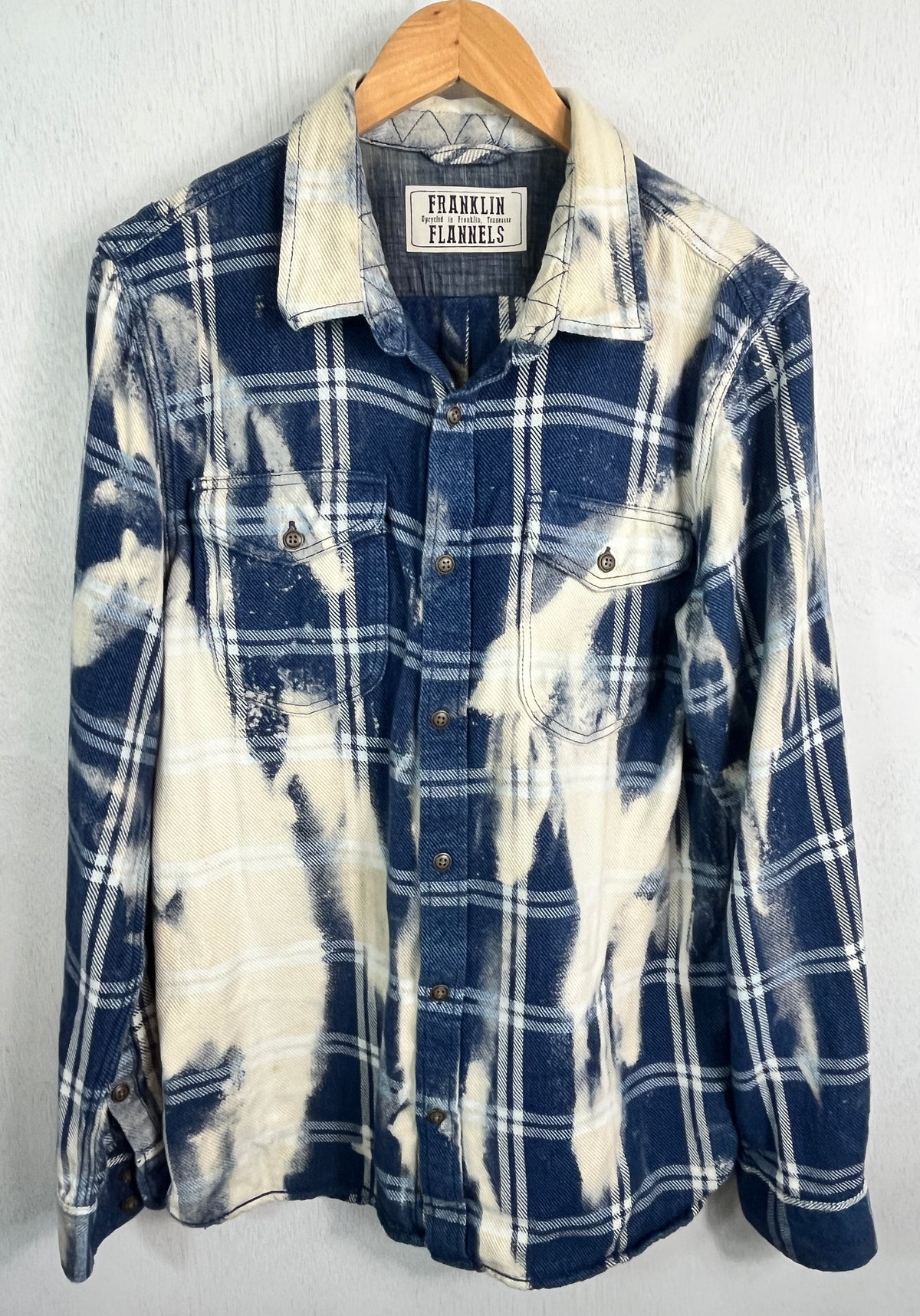 Vintage Navy, Light Blue and Cream Textured Denim Size Medium