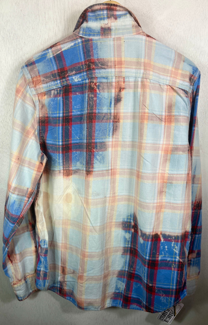 Vintage Bright Blue Red, Coral and White Flannel Size Medium
