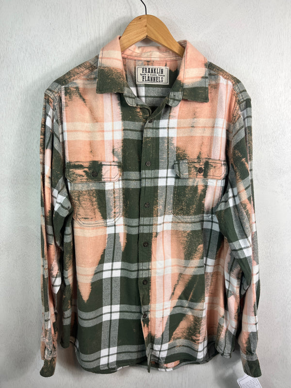 Vintage Green, White and Peach Flannel Size Large