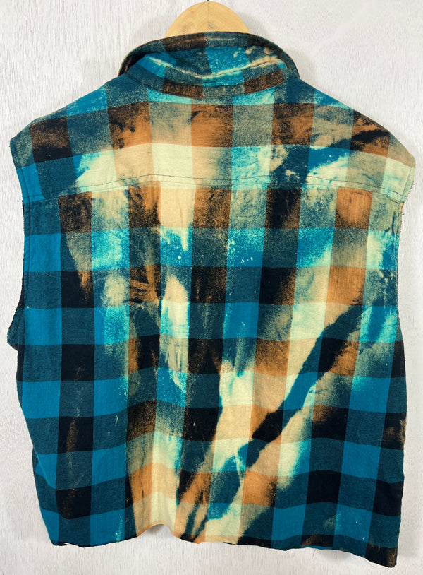 Vintage Turquoise, Rust and Black Cropped Flannel Size Large