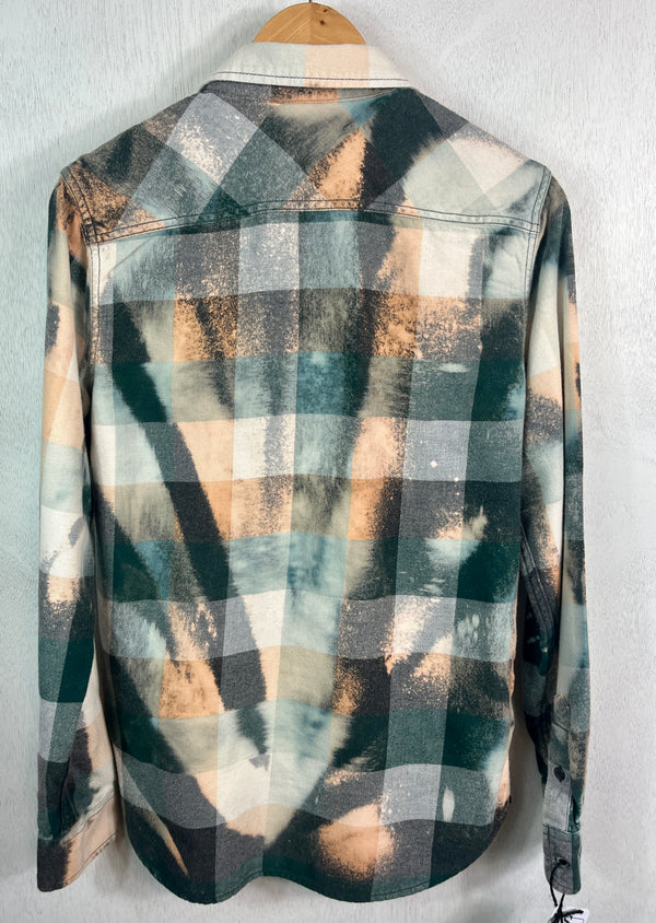 Vintage Green, Seafoam Green, Black and Gold Flannel Size Small