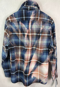 Vintage Navy and Light Blue, Pink and Cream Flannel Jacket Size Large