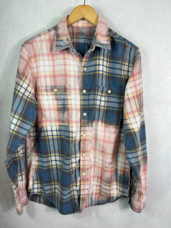 Vintage Blue, Pink, White and Yellow Flannel Size Medium