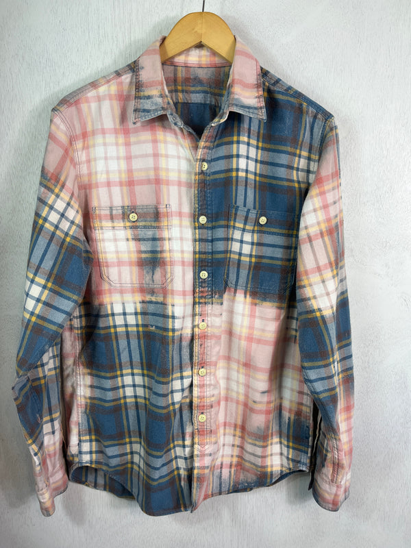 Vintage Blue, Pink, White and Yellow Flannel Size Medium