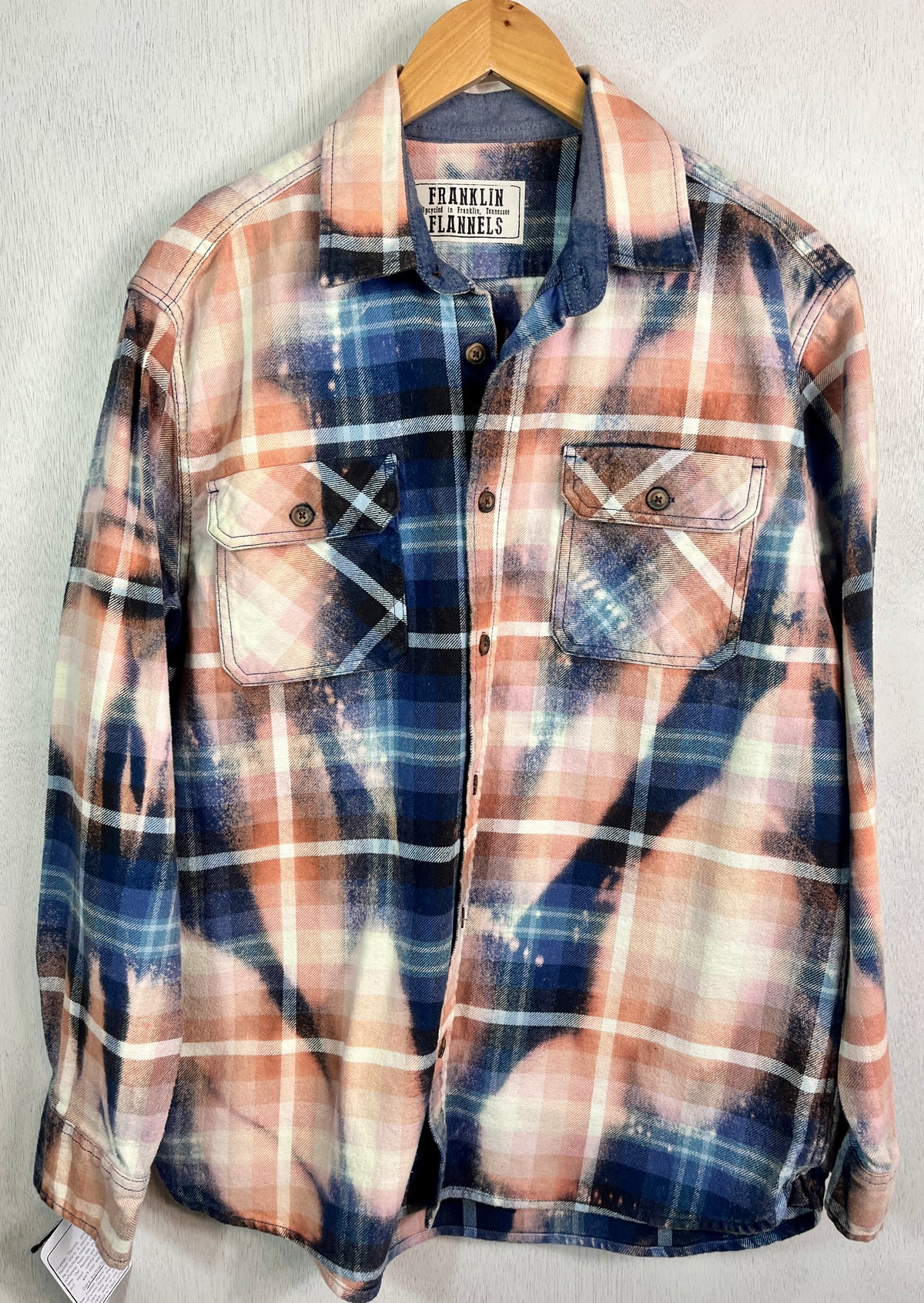 Vintage Blue, Pink, Peacg and White Flannel Jacket Size Large