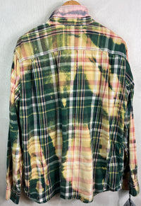 Vintage Green, Yellow, PInk and White Lightweight Flannel Size XL