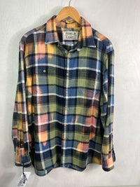 Vintage Green, Blue, Navy, Pink and Gold Flannel Size Large