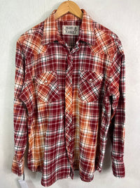 Vintage Western Style Red, White and Copper Flannel Size Medium