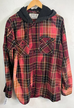 Vintage Red, Pink, Brown and Black Flannel Hoodie Size Large