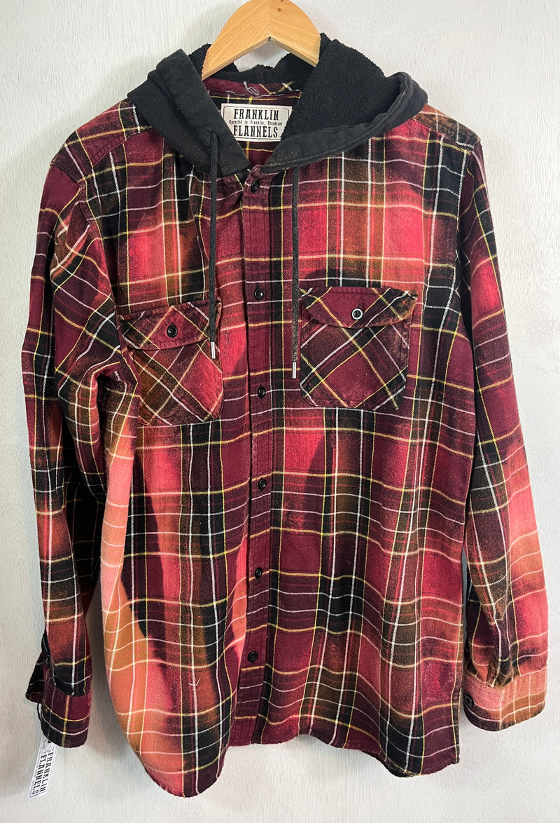 Vintage Red, Pink, Brown and Black Flannel Hoodie Size Large