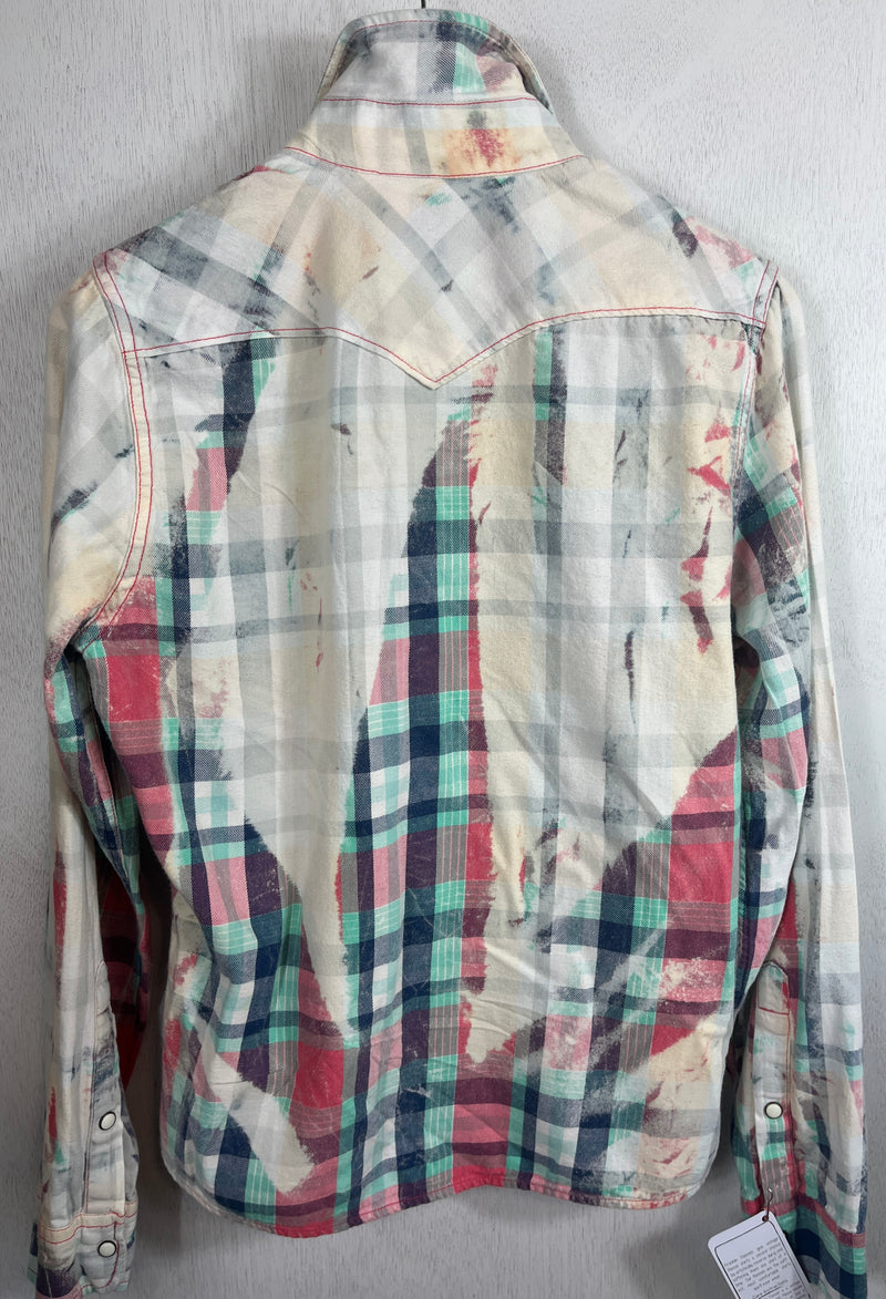 Vintage Western Style Turquoise, Pink, Red, Navy and Cream Flannel Size Small