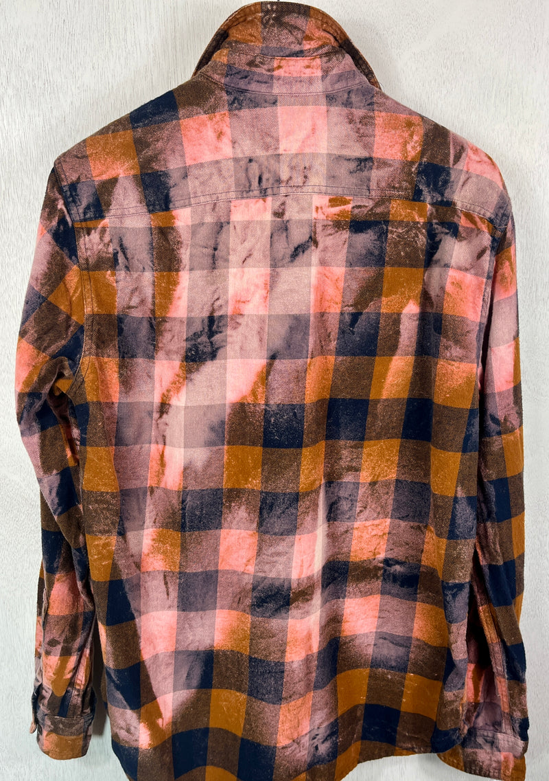 Vintage Navy Blue, Rust and Pink Flannel Size Medium