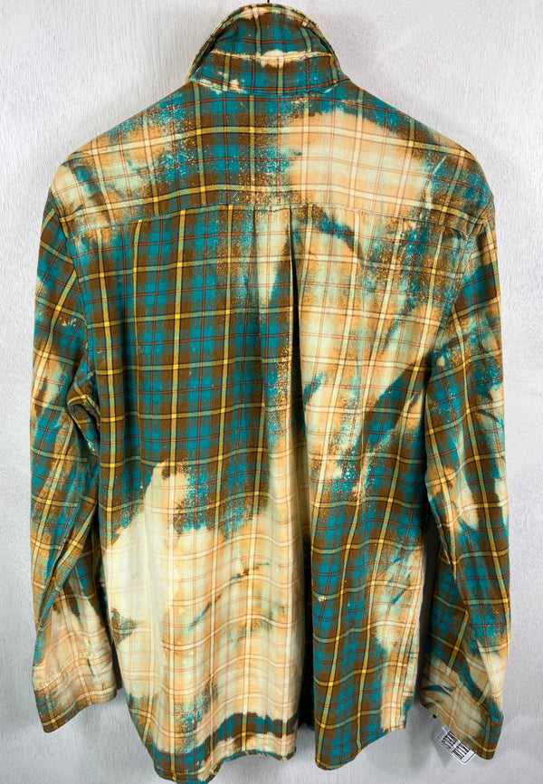 Vintage Light Yellow, Turquoise and Rust Flannel Size Large