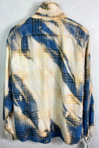 Vintage Cobalt Blue, Black, Yellow and Cream Flannel Size Large
