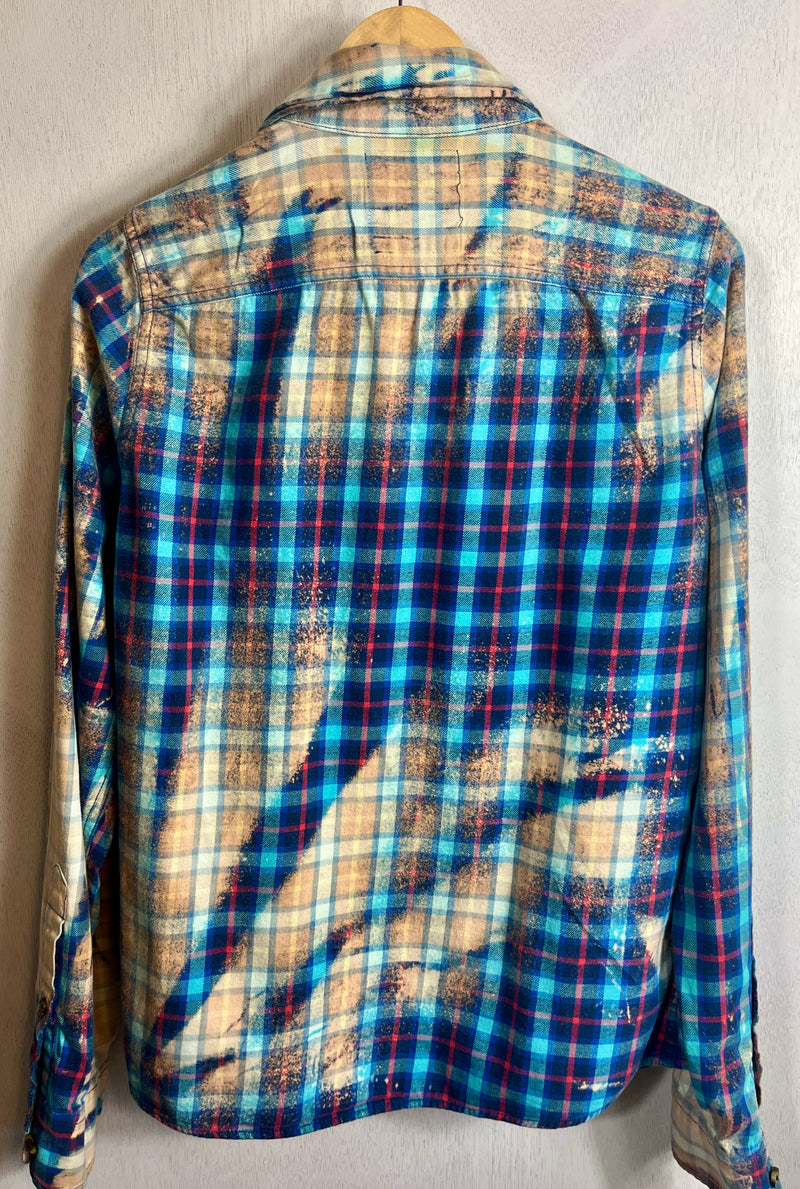 Vintage Turquoise, Red and Cream Flannel Size Medium