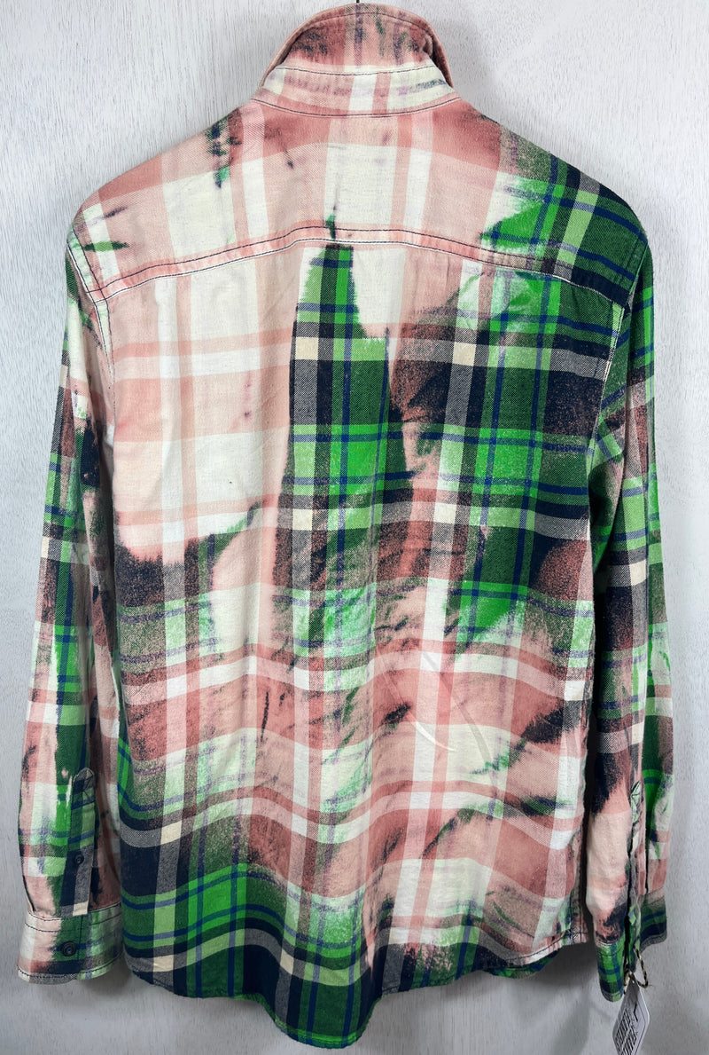 Vintage Green, Navy, Pink and White Flannel Size Large