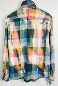 Vintage Blue, Pink, Yellow, Green and White Flannel Size Medium