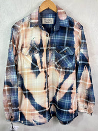 Vintage Navy and Light Blue, Pink and Cream Flannel Jacket Size Large