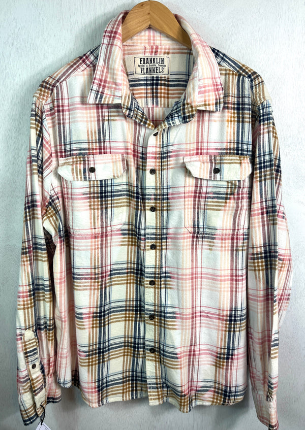 Vintage Pink, Navy, Gold and White Flannel Size Large