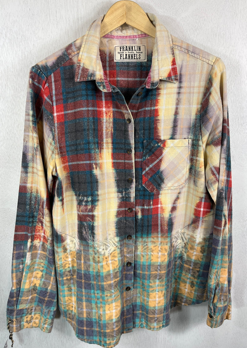 Vintage Red, Blue, Gold and Light Yellow Flannel Size Medium