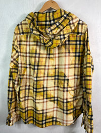 Vintage Yellow, White and Black Flannel Hoodie Size Medium