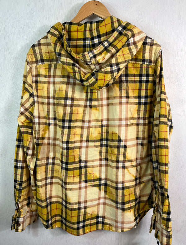 Vintage Yellow, White and Black Flannel Hoodie Size Medium