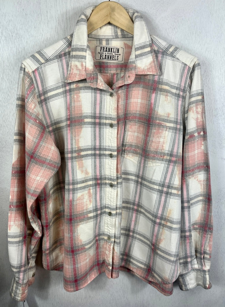 Vintage PInk, Grey and White Flannel Size Medium