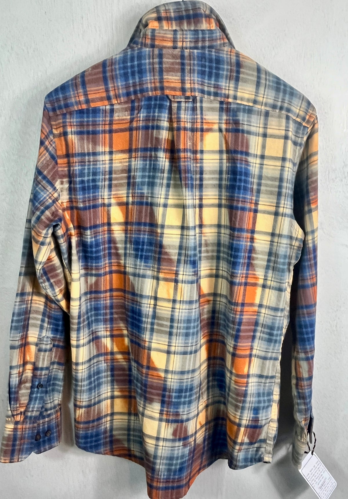 Vintage Light Blue, Cream and Orange Flannel Size Medium