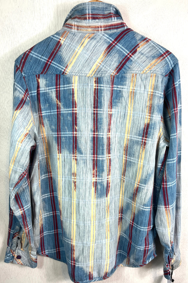 Vintage French Blue, Yellow, White and Burgundy Flannel Size Small